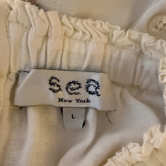 SEA NY Cotton Puff Sleeve Quilted Patchwork Blouse - Picture 6 of 7